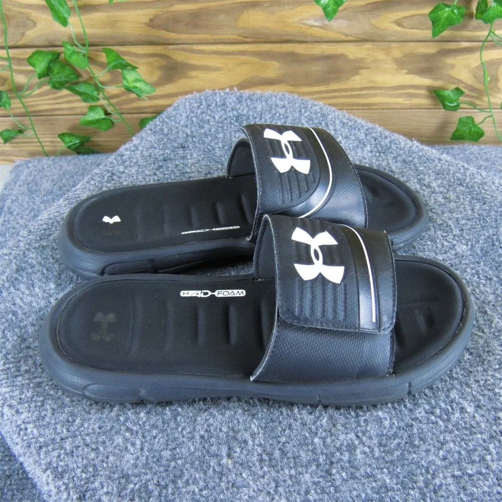 Under Armour Slide  Boys Y 6 Medium Sandal Black Synthetic Hook &‎ Loop